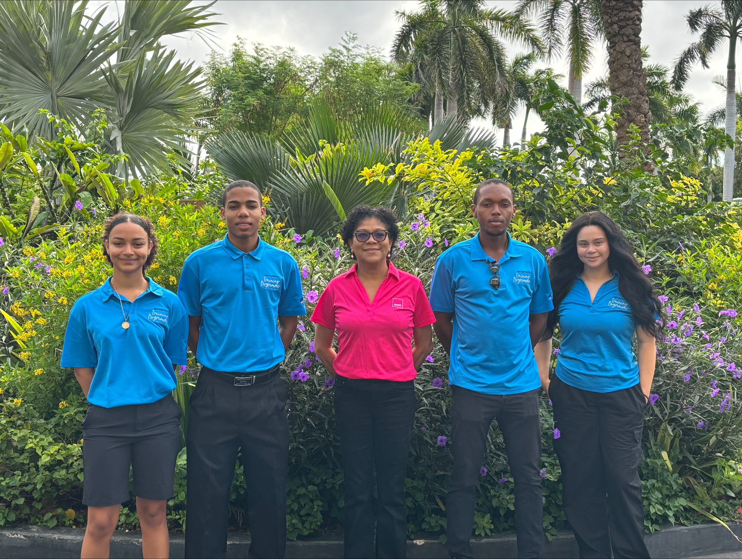 Dart work exchange participants (L-R) J’Shante Pearson, Jamar Ellis and Diane Conolly, Dart Hospitality Programme Manager, Mikol Bodden and Kiahna Tibbetts