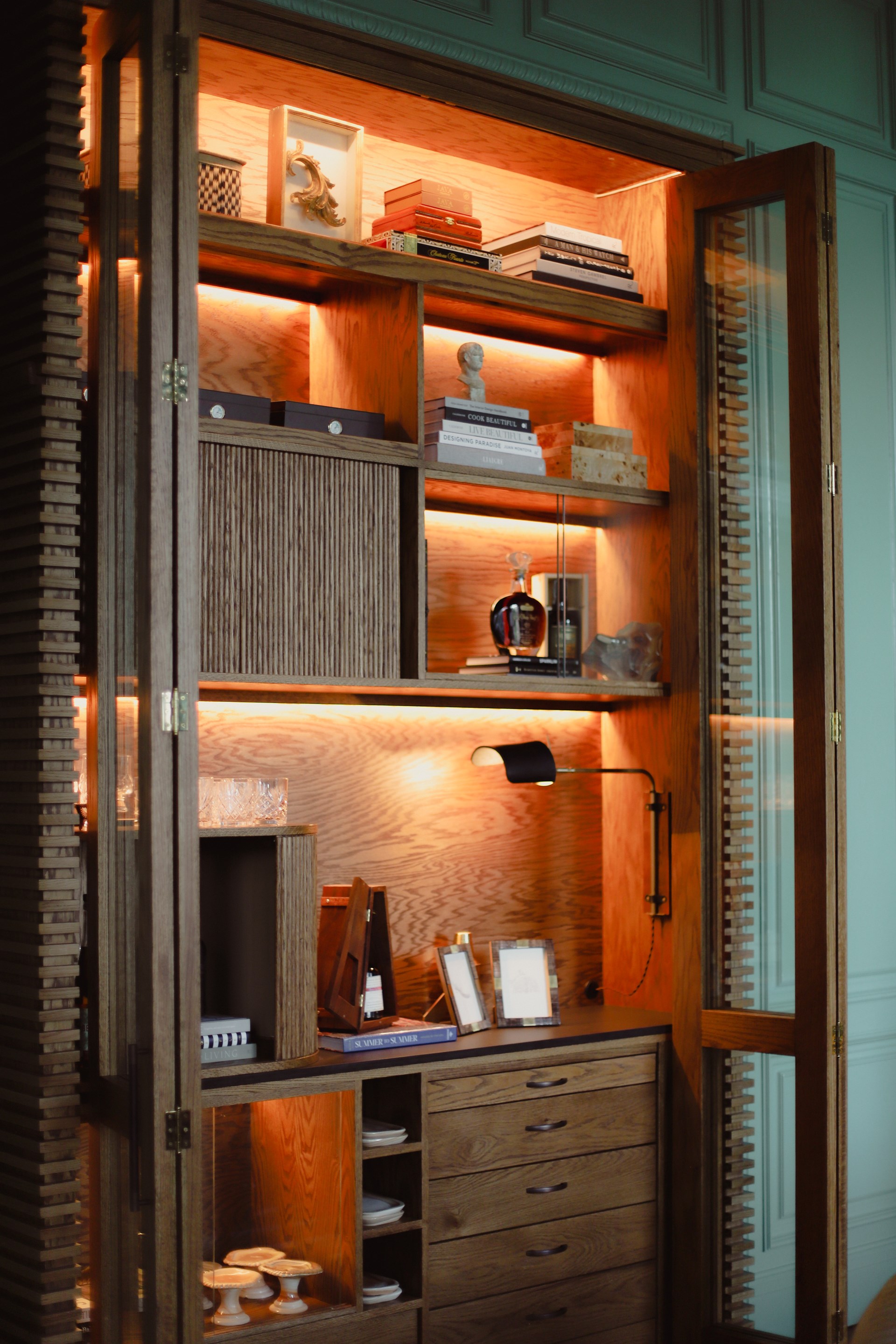 Armoire with rum bottles