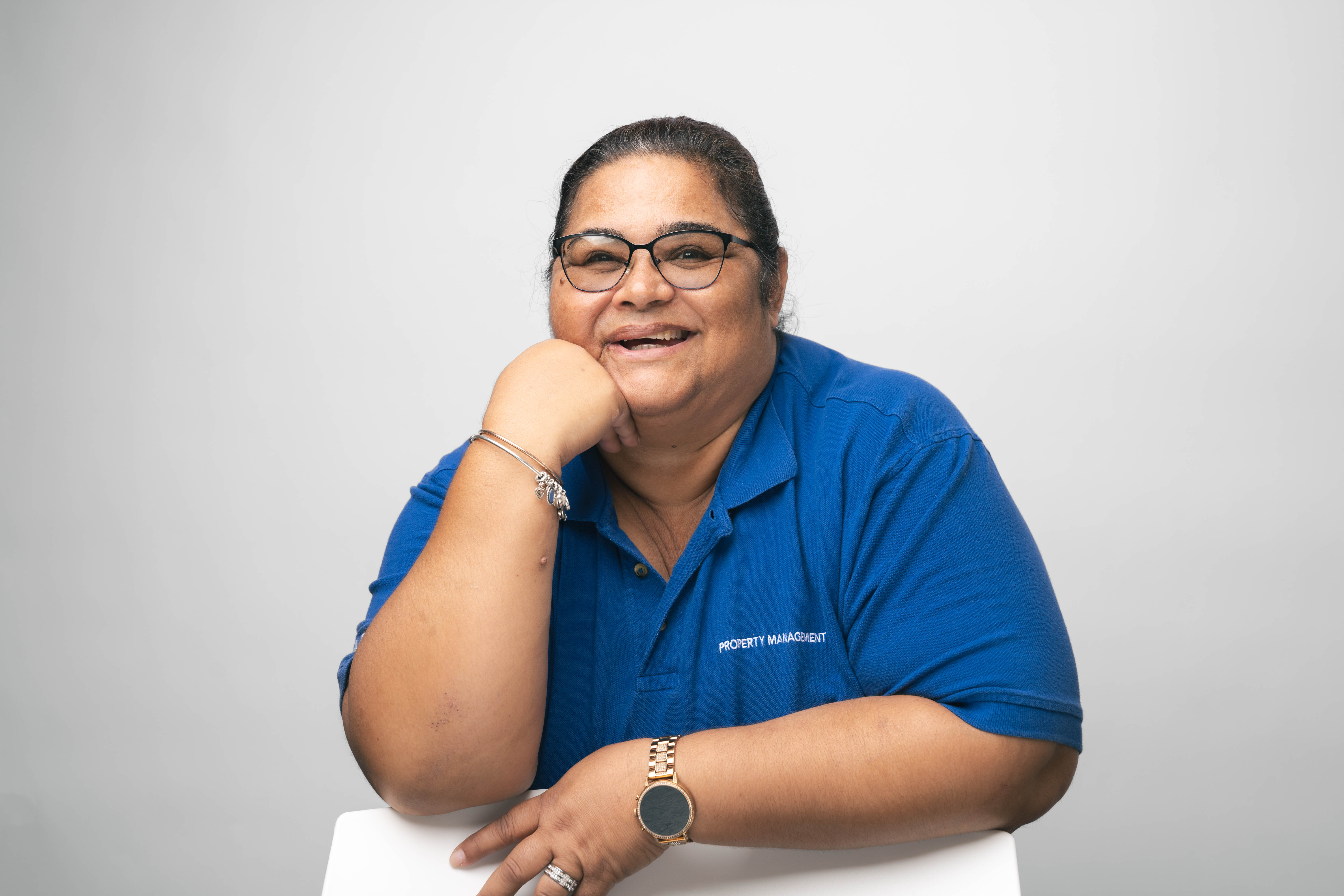 Woman smiles at camera