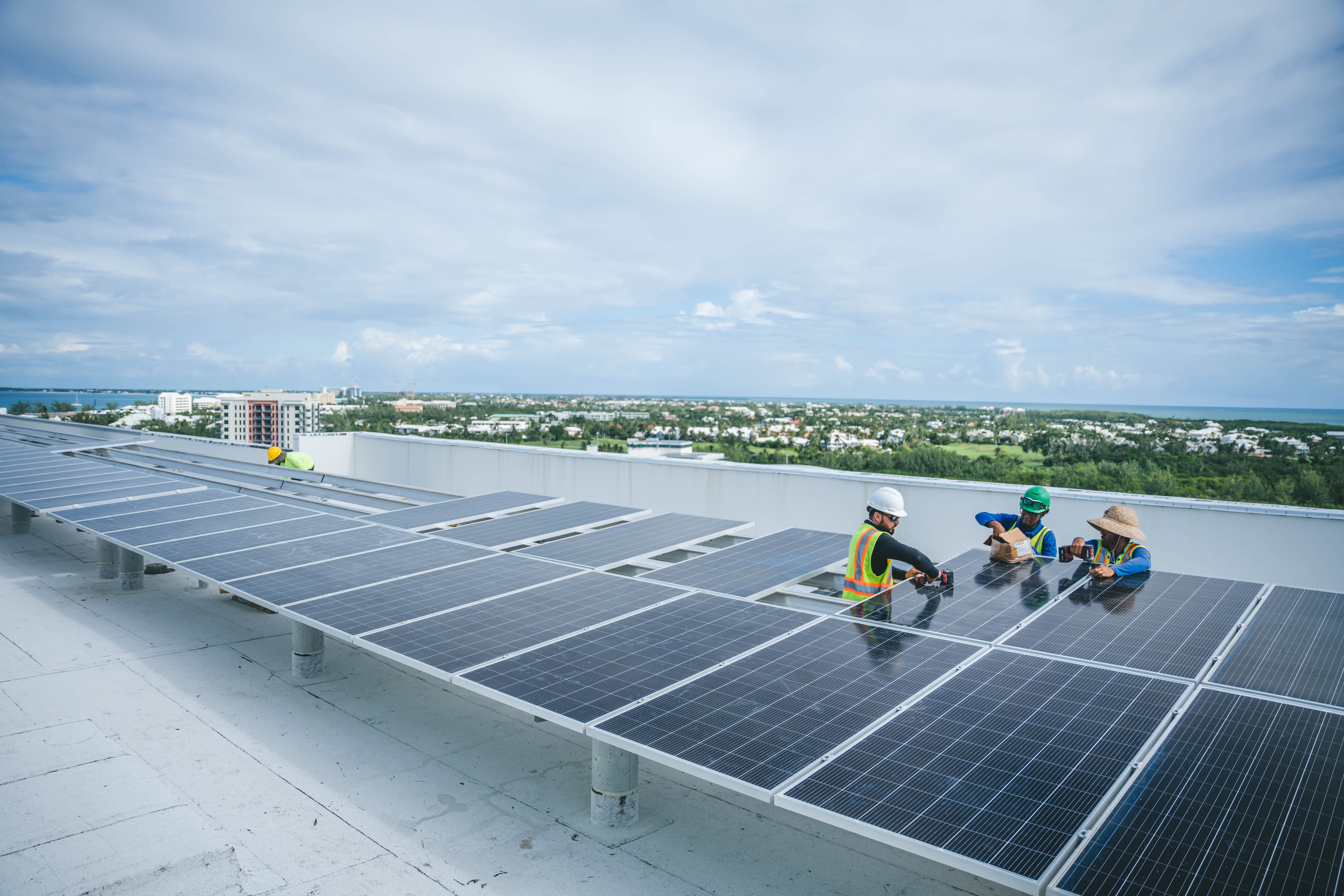 Solar panels on top of building